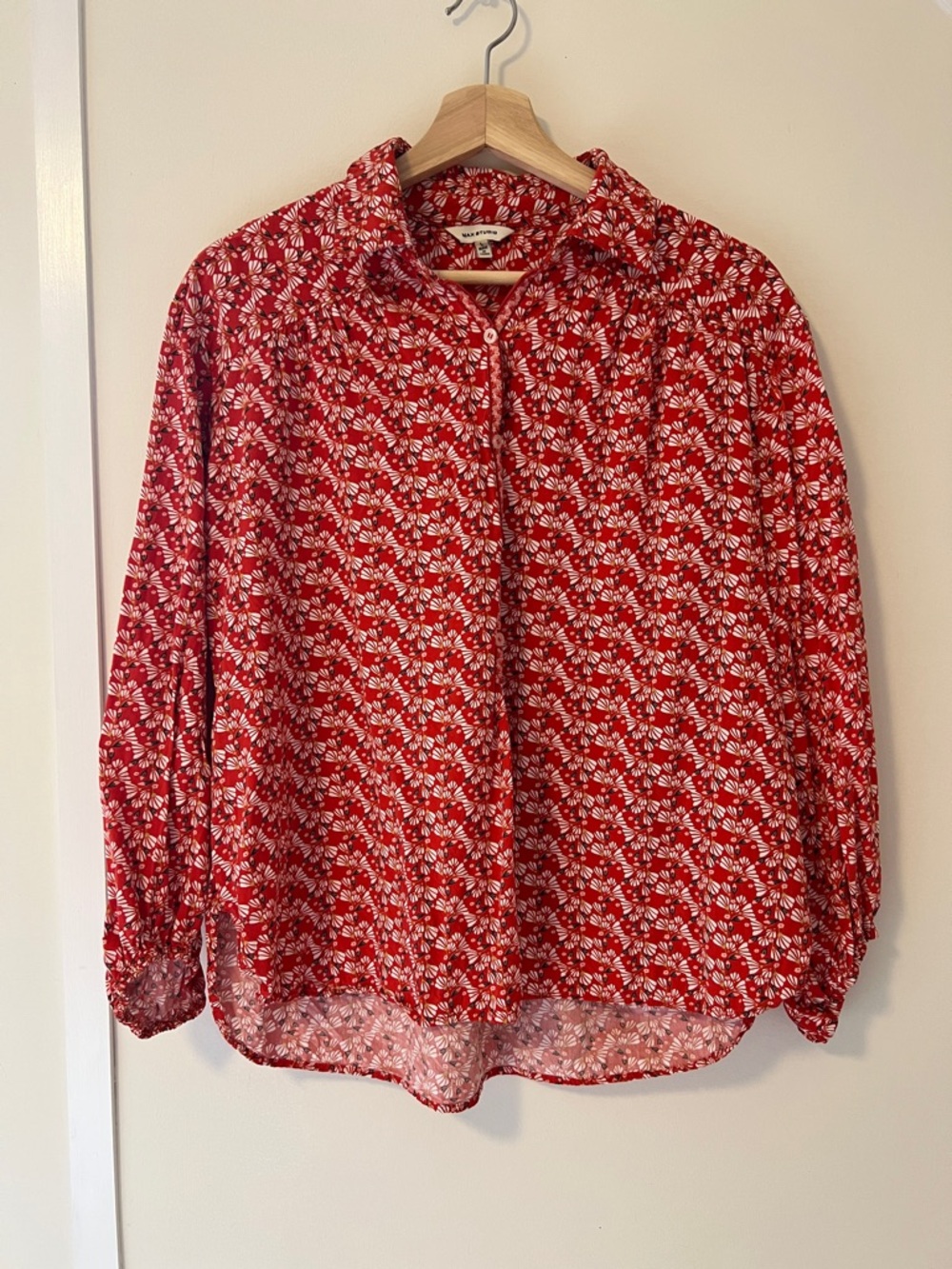 Max Studio Rust Floral Button-Down Blouse